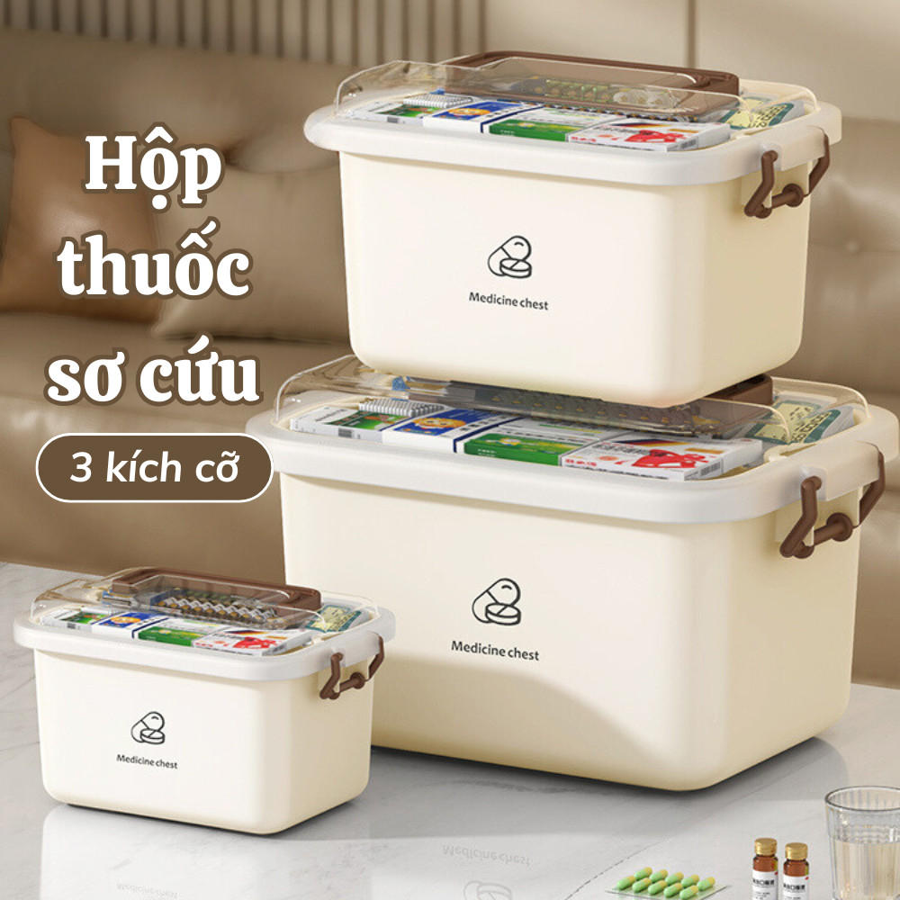 Hộp đựng thuốc sơ cứu hai lớp cỡ lớn có nắp bảo quản tay cầm tiện lợi, Hộp nhựa đựng đồ đa năng DINO