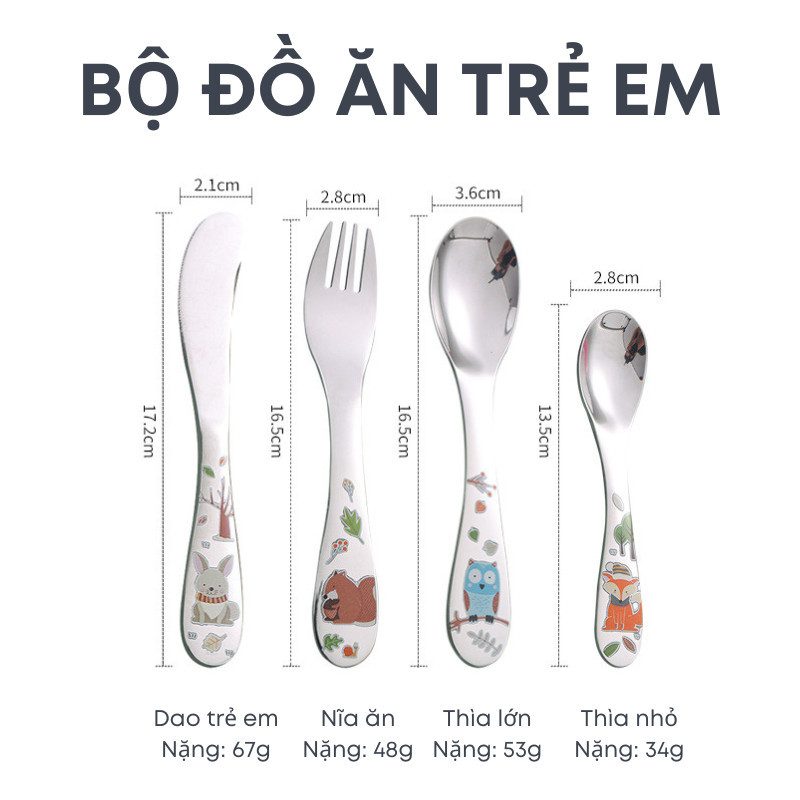 Bộ Dao Thìa Nĩa Inox 304 Cao Cấp Cho Bé Từ 2 Tuổi - Tay Cầm Hoạt Hình Màu Sắc Tươi Sáng Không Bong, Bền Đẹp | 303