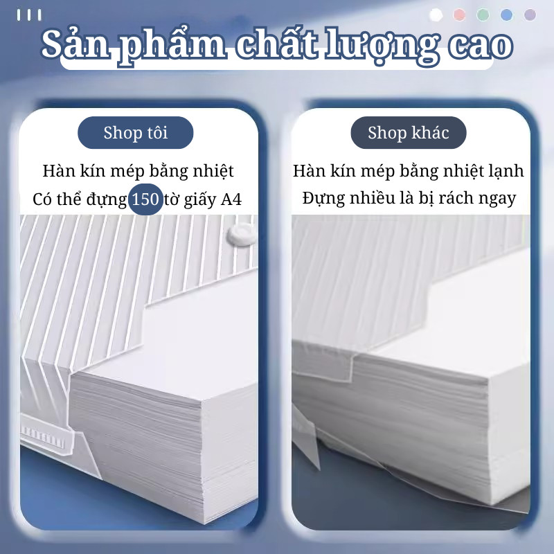 Bìa Đựng Tài Liệu A4 Nhiều Màu - Túi Clear Bag PP Bền Đẹp, Chống Thấm, Tiện Lợi Học Sinh/Văn Phòng