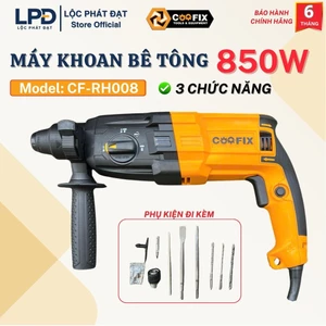 Máy khoan bê tông 850W COOFIX CF-RH008, có 3 chức năng, tặng 5 mũi khoan đục và đầu kẹp chuyển đổi 13ly