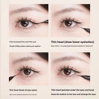 Feotznw Bút kẻ mắt hai đầu Slender Newbie Hiện vật chống mồ hôi Sửa trang điểm mà không cần tô màu Đầu mỏng Bút kẻ mắt mịn tự nhiên
