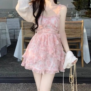 Váy thanh lịch, đầm cổ tích nhỏ nhắn, đầm dây hoa che bụng cho phụ nữ, đầm ngắn giảm eo mùa hè