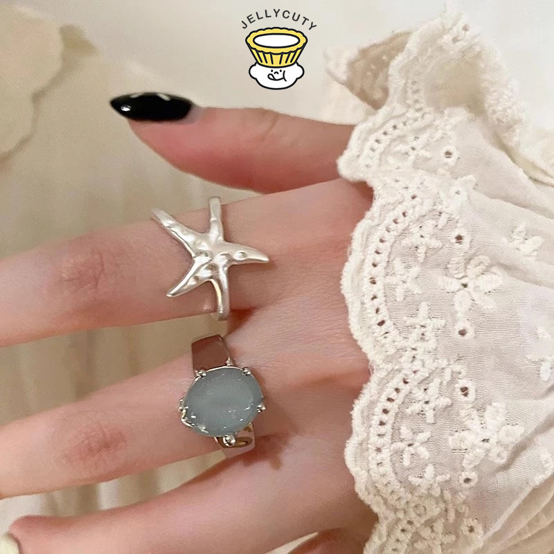 🍥jellycuty🍥  Nhẫn mở sao biển phong cách ngày lễ dành cho nữ Niche Phóng đại Nhẫn cao cấp có thể điều chỉnh
