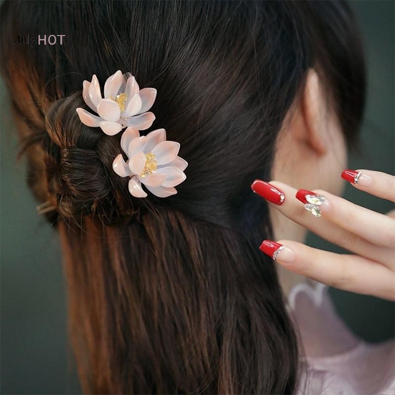 JULYHOT 1 Cặp Kẹp Tóc Vintage Hoa Kính Tiara Trung Quốc Hanfu Phụ Kiện Tóc Hình Sen Chữ U Nĩa Tóc Retro Massivedeals