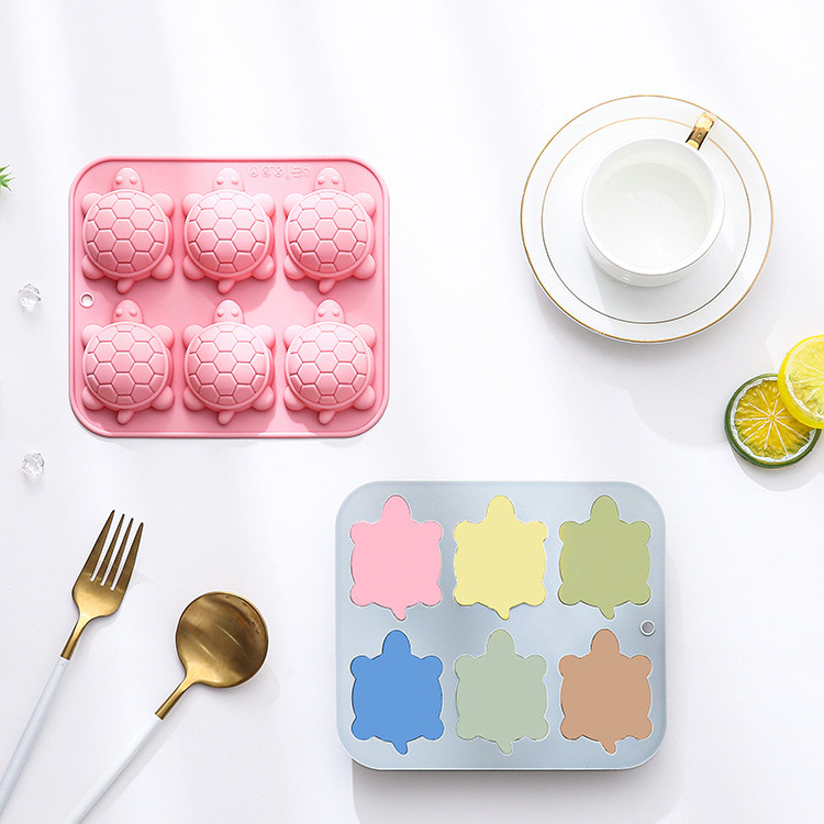 6 Khoang Hình Rùa Khuôn Silicon DIY Dụng Cụ Nướng Bánh Sô Cô La Khuôn Bánh Quy Handmade Xà Phòng Mousse Khuôn Bánh