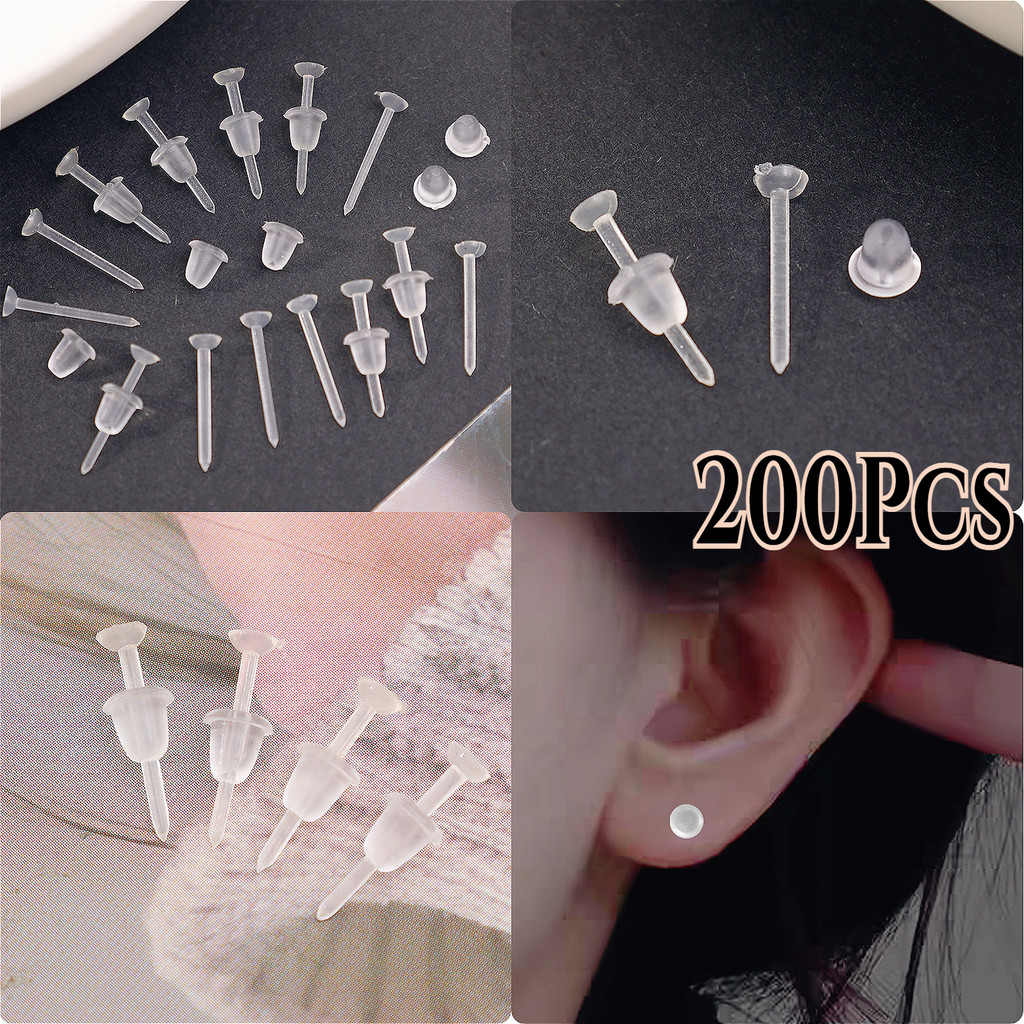 50-200 Chiếc Bông Tai Nhựa Cho Tai Xỏ | Bộ trang sức tối giản 1,2CM không gây dị ứng, Bông tai DIY thân thiện với người mới bắt đầu dành cho nam và nữ - Trong suốt