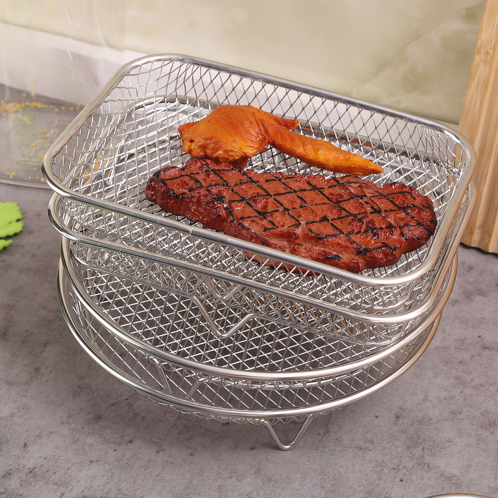 Giá Chiên Không Khí Bằng Thép Không Gỉ Hấp Giá Khay Nồi Chiên Không Khí Phụ Kiện Nướng Chảo BBQ Giá Nấu Ăn Dụng Cụ Nhà Bếp