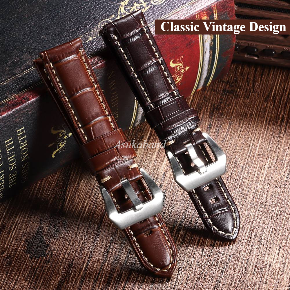 Sáng Bóng Chính Hãng Da Đồng Hồ Dây Đeo 20 Mm 22 Mm 24 Mm 26 Mm Họa Tiết Cá Sấu Dây Đeo Đồng Hồ Thay Thế Phụ Kiện Vòng Tay Nam Nữ Cổ Điển Vintage