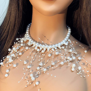Vòng cổ tua rua thác ngọc trai nhiều lớp cổ điển kiểu Pháp nhẹ nhàng sang trọng và cảm giác cao cấp, dây chuyền xương đòn