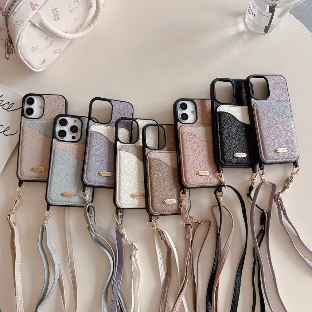 Ốp Điện Thoại Dây Đeo Ngang Cho IPhone 16E 16 15 Plus 14 13 11 Pro Max 12 Ví Da Mini Khe Cắm Thẻ Vỏ Bảo Vệ