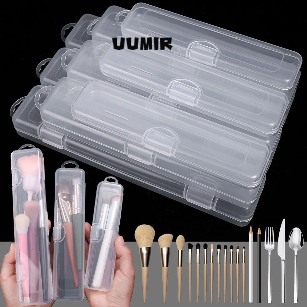 UUMIR 1 Cái Hộp Bảo Quản Bàn Chải Trang Điểm, Hộp Nhựa Di Động Trong Suốt, Có Nắp Đa Năng Bút Chì Lông Mày Bộ Đồ Ăn Đũa Dụng Cụ Làm Đẹp
