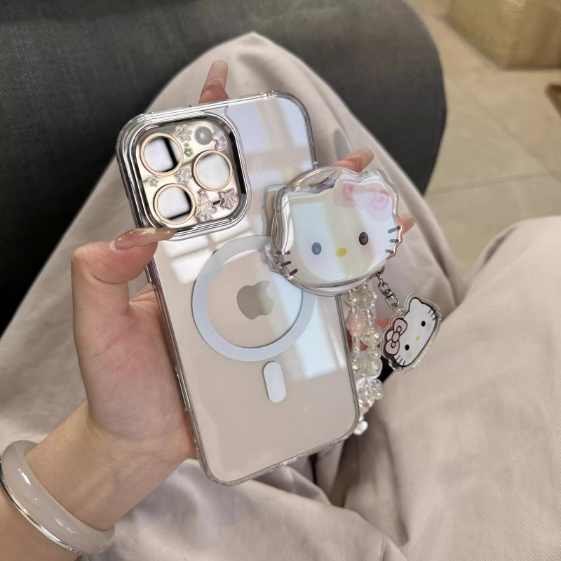 Hàn Quốc Dễ Thương Sanrio Hello Kitty 's Socket Magsafe Giá Đỡ Từ Tính Giá Đỡ Điện Thoại Grip Tok Hỗ Trợ Cho iPhone 16 15 Pro Max