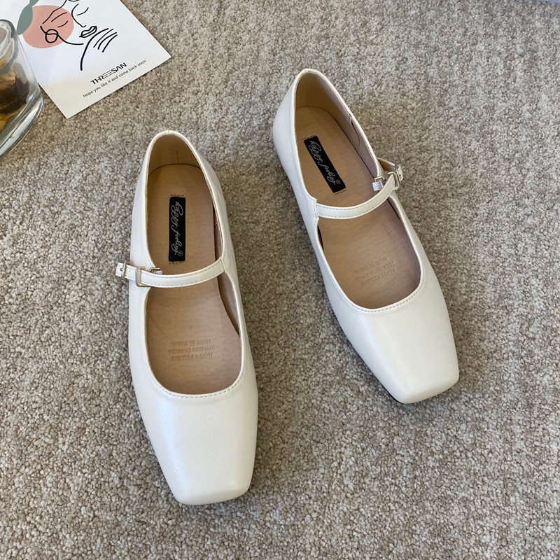 Giày Nữ Size 32-44, Mũi Vuông Pháp, Mary Jane Bạc, Đế Mềm, Phong Cách Nhẹ Nhàng, JUNE10