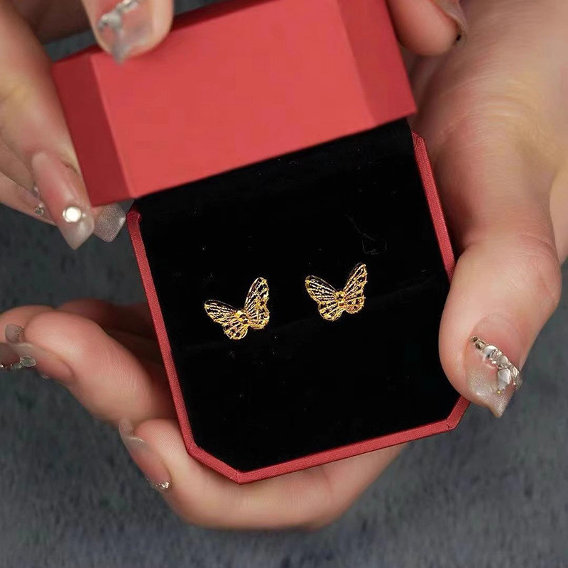 Bông tai bướm rỗng vàng Ả Rập 18K chính hãng - Phụ kiện trang sức quà tặng dành cho nữ