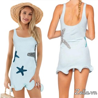 Đầm Bodycon Mini Nữ Mùa HèSlim Fit với Sao Biển Thêu Xù và Viền Váy Dệt Kim