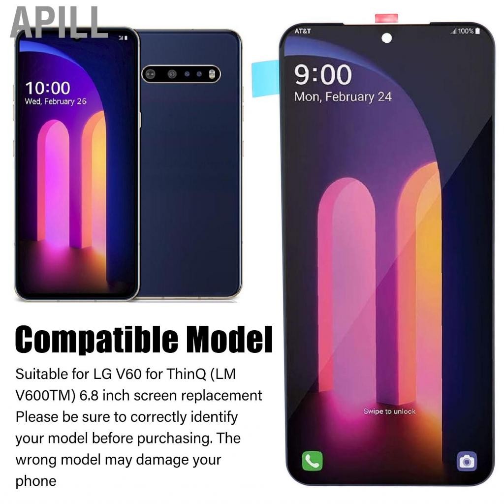 Apill Thay thế màn hình APILL-VN cho LG V60 ThinQ LM V600TM 6,8in Lắp ráp bộ định hóa với công cụ tháo gỡ QC kiểm tra trước khi giao hàng