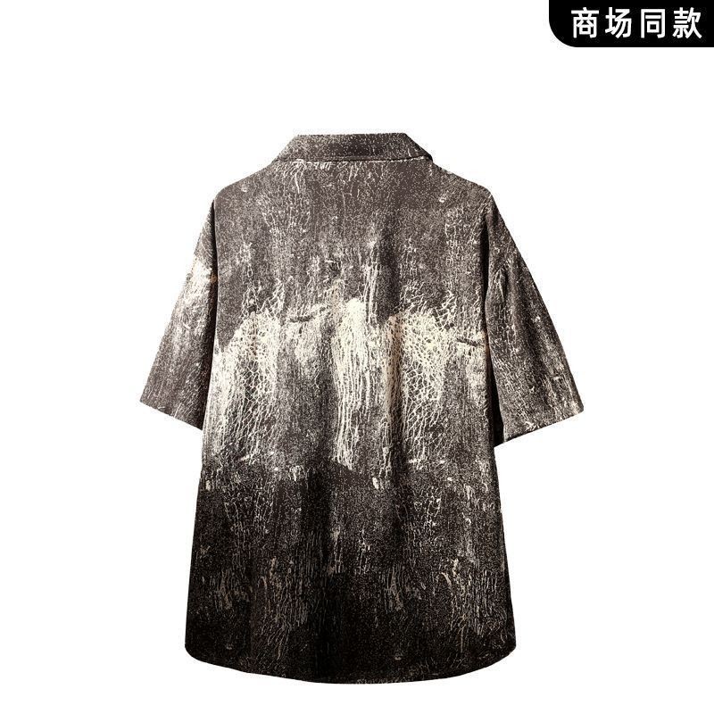 Tie-Dye Mỏng Phong Cách Ice Silk Thoáng Mát Tay Ngắn Áo Khoác Mỹ Mùa Hè Dạo Phố Mặc Áo Sơ Mi Dáng Rộng Ruffian Đẹp Trai