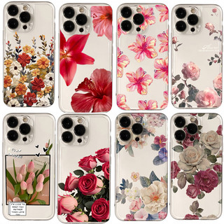 Hoa Lily Hibiscus Hoa Hồng In Hình Trong Suốt Cho Iphone 16 Pro Max 11 13 12 14 15 Pro Max X XS 16E Ốp Lưng Điện Thoại Silicon Hoa Vintage Thiết Kế Mới Chống Sốc Trong Suốt TPU Mềm