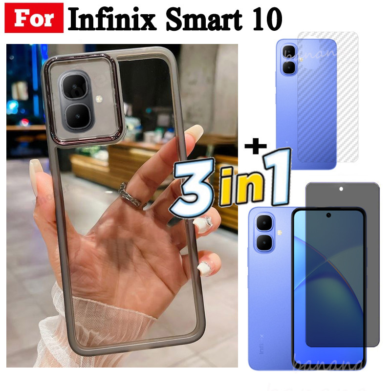 Ốp điện thoại trong suốt bằng silicon mềm TPU 3 trong 1 Infinix Smart 10 X6725 có vỏ bảo vệ Camera + Kính cường lực bảo mật + Phim mặt sau