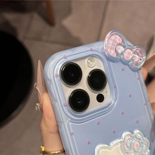 Phim Hoạt Hình Dễ Thương 3D Nơ Hello Kitty Mèo Sóng Điểm Ốp Lưng Điện Thoại iPhone 16 Pro Max 13 14 15 Promax Chống Sốc Ngọt Ngào Nữ Tính Silicon Mềm Vỏ Di Động