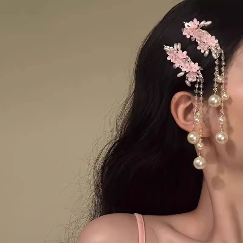MAUROPOLI [Hàng có sẵn] Kẹp tóc tua rua hoa hồng ngọt ngào mùa xuân Phong cách nữ Khí quyển thích ứng Phụ kiện tóc phong cách mới tinh tế