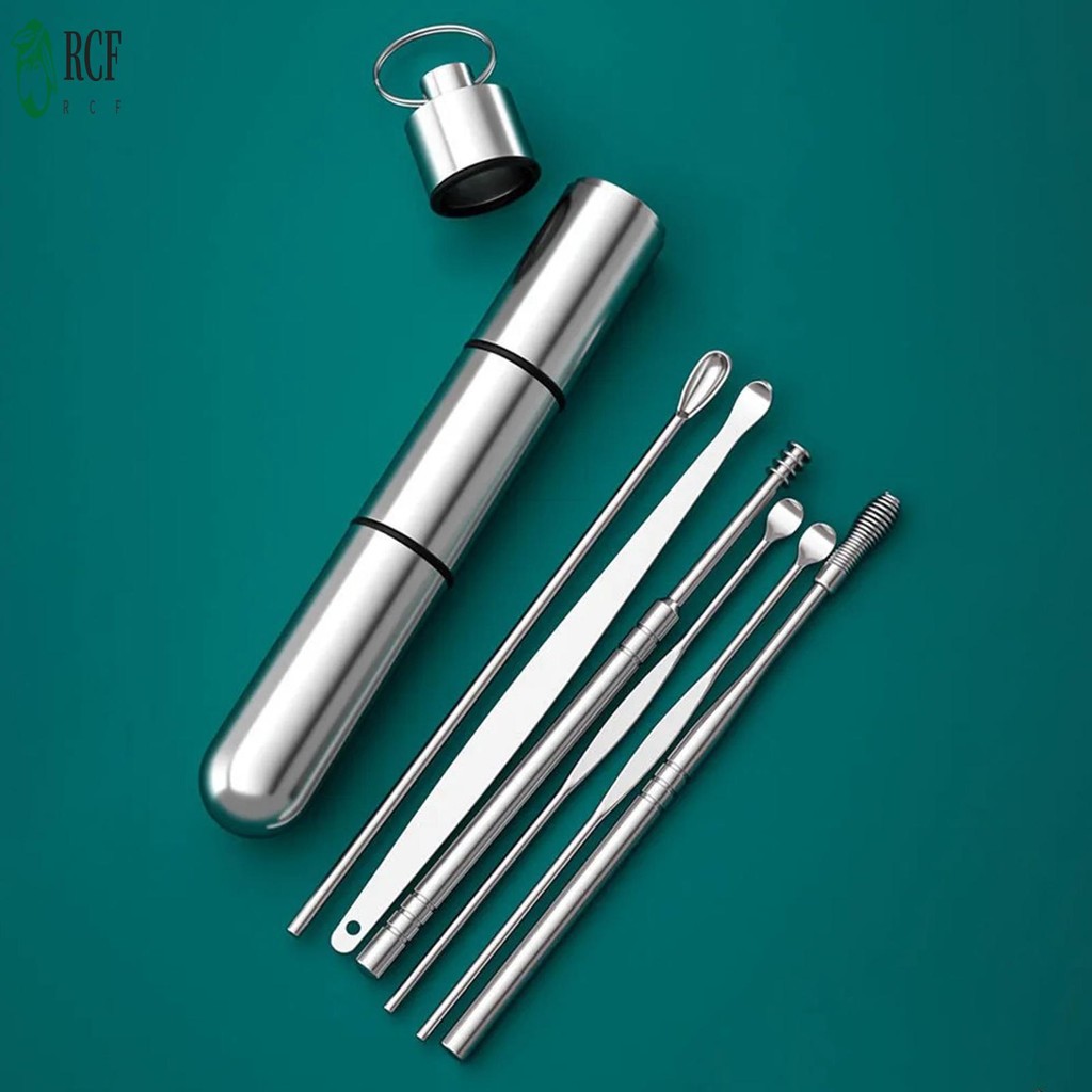 6 Dụng cụ đào tai bằng thép không gỉ Bộ thìa đào tai vít di động cho văn phòng và ký túc xá