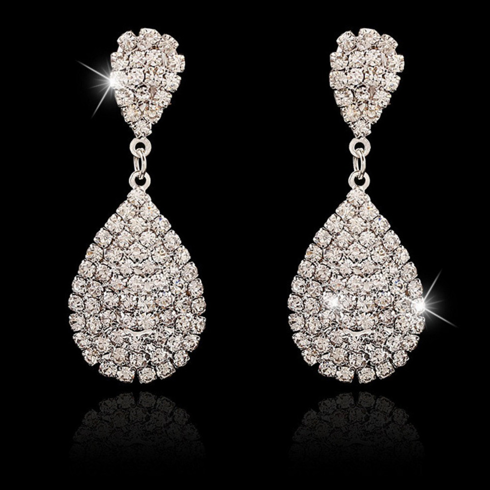 Fairystore| Phụ Nữ Sáng Tạo Quyến Rũ Nước Thả Hình Bông Tai Trang Trí Kim Cương Giả Trang Sức