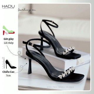Giày Sandal Cao Gót 7P MILIA Quai Đính Đá HADU MM7129 Da PU Cao Cấp Đế Chống Trượt  BH 12T