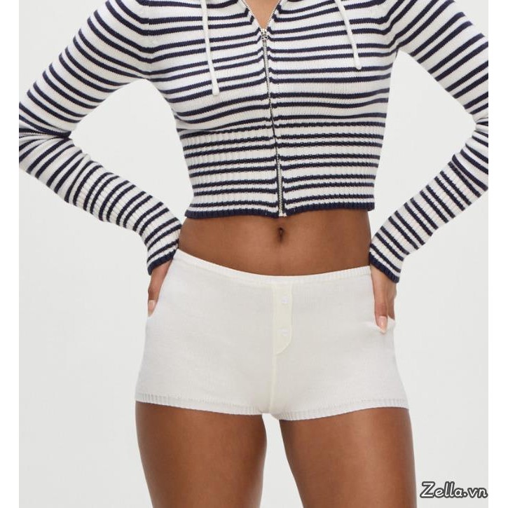 Quần Short Đan Nữ Mùa Hè Eo Thấp Màu Trơn / Sọc In Quần Short Booty