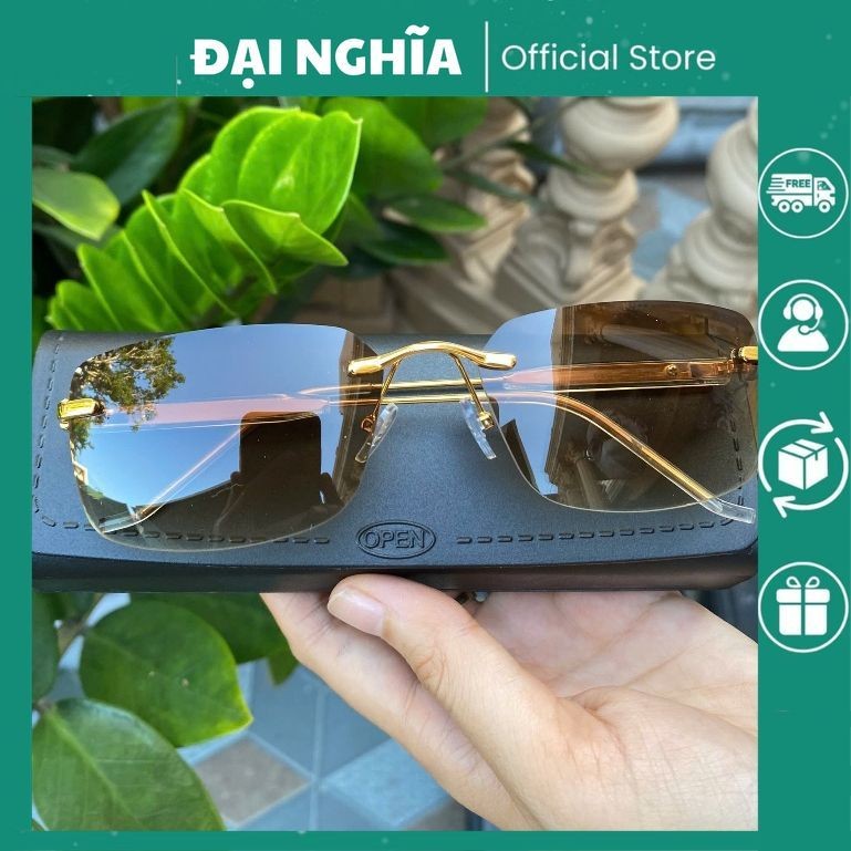 Kính Râm Nam Màu Nâu Gọng Kim Loại Không Vành Bọc Cao Su Non Chống ...