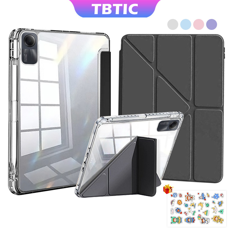 Ốp lưng TBTIC cho Redmi Pad SE 11 inch 2025 2023, Vỏ Y gấp đa góc, lưng Acrylic trong suốt chống uốn, có khe đựng bút chì, tự động ngủ đánh thức, chống va đập