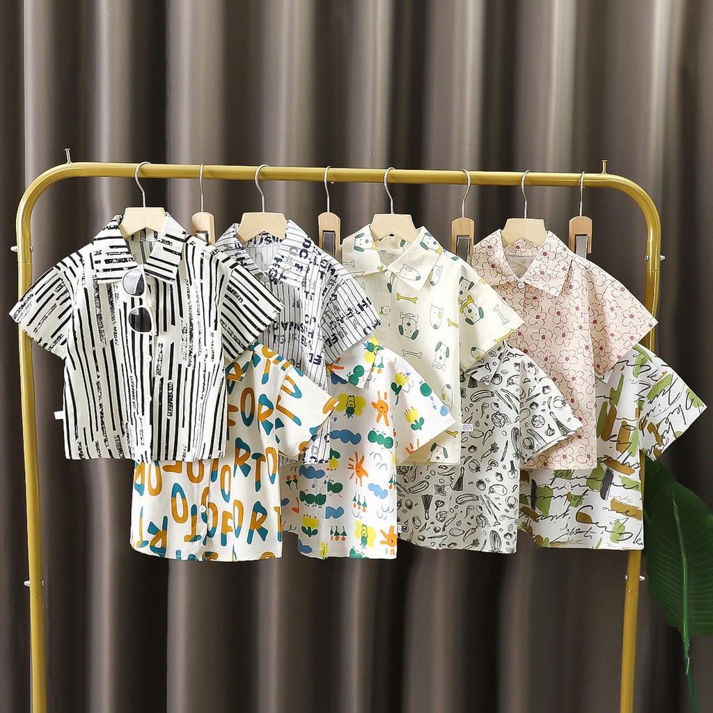 ​Trẻ Em Nguyên Chất Áo Sơ Mi Cotton Ngắn Tay Mùa Hè Mỏng Phong Cách Bé Trai Bé Gái Áo Cardigan Thoáng Khí POLO Top 8O-160​Mã SHTD
