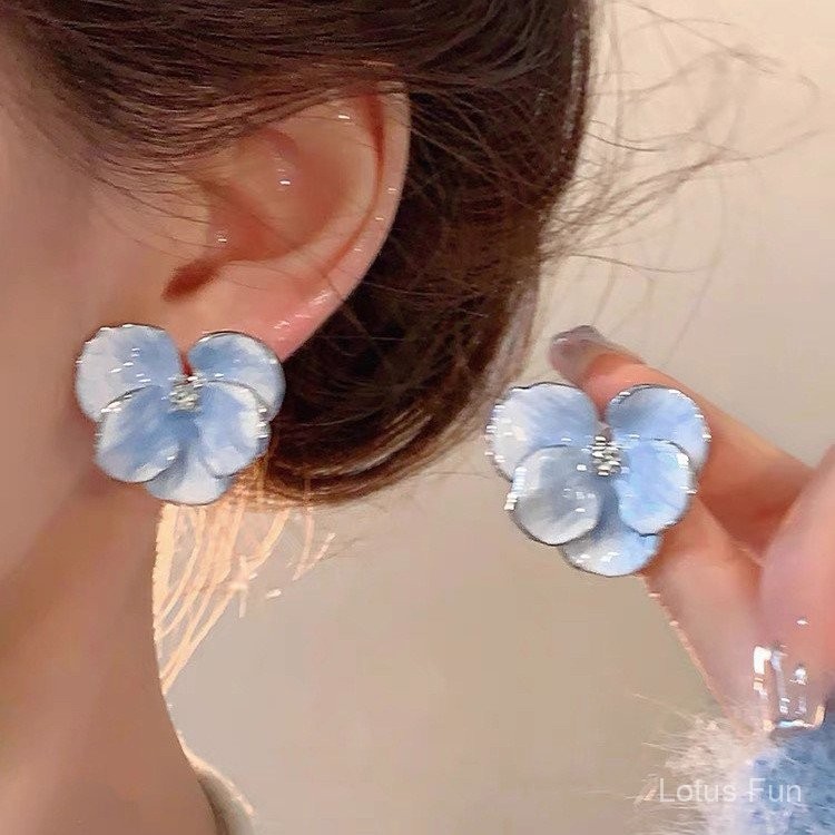 Bông hoa xanh cao cấp sang trọng, kiểu dáng kỳ nghỉ, kẹp, thiết kế độc đáo, trang sức 3D tinh xảo