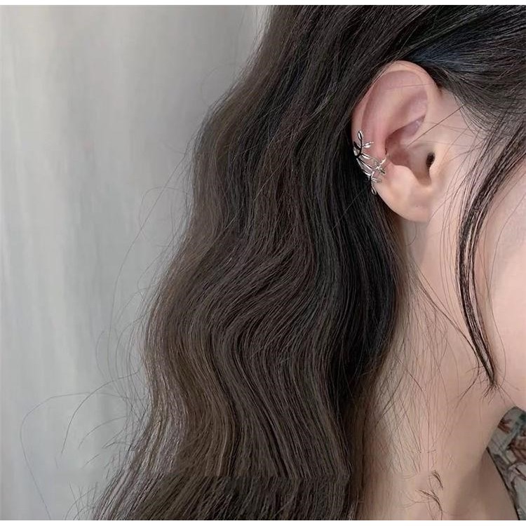 Khuyên tai hình lá cho phụ nữ không cần xỏ lỗ, kiểu dáng dài, phong cách rừng tươi mát đơn giản Hàn Quốc, kẹp tai sinh viên vintage