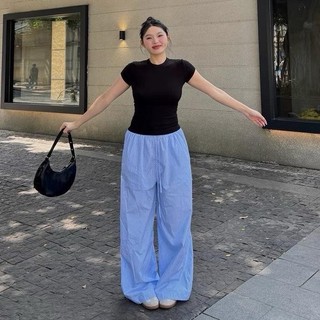 Set Bộ Bigsize Nữ Trẻ Trung, Quần Kẻ Sọc Ống Rộng Mix Áo Babytee Ôm Body  G244/Q560