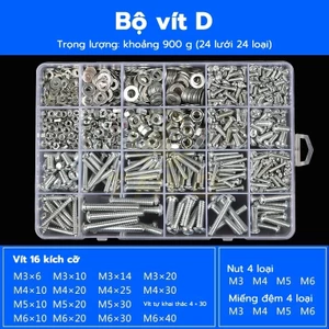 TAYO Bộ 900g Bu Lông Đai Ốc M3 M4 M5 M6 Kèm Hộp Đựng Tiện Dụng