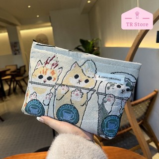 Túi đựng mỹ phẩm cá nhân họa tiết mèo kích thước lớn 25x18x5cm - Phong cách Nhật Bản