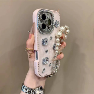Ốp điện thoại mèo kem viền kim cương flash sang trọng bao gồm tất cả cho iPhone16 15 14 13 Pro Max chống sốc bảo vệ camera chống rơi bìa cứng