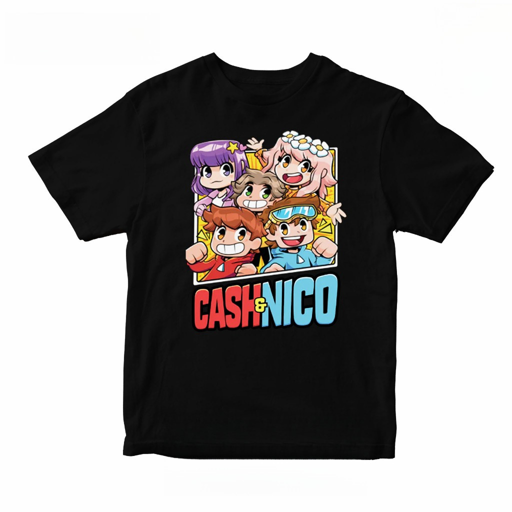 Áo thun hoạt hình 2D cho trẻ em Cash và Nico, 100% cao cấp, tay ngắn
