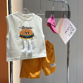 Bộ vest mùa hè mới cho bé trai, chân hamburger 3D phong cách Hàn Quốc, quần short mỏng thoải mái, bộ hai mảnh