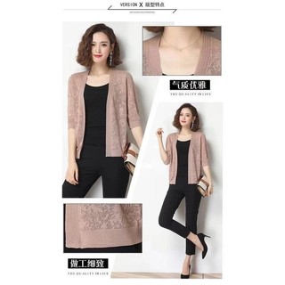 Áo cardigan nữ màu trơn tay ngắn/dài cổ V tay dài mỏng Áo cardigan dệt kim lụa lạnh rỗng rộng rãi