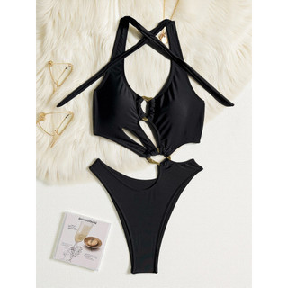 Đồ Bơi Nữ Màu Đen Một Mảnh Không Đều Cắt Rỗng Ra Bikini