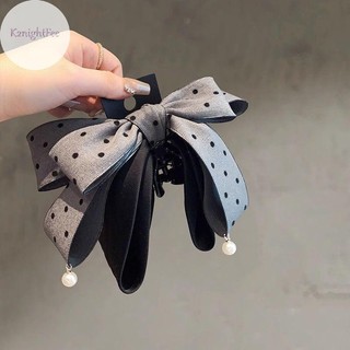 K2nightFee Thanh Lịch Màu Xám Chấm Bi Nơ Kẹp Tóc nữ Cô Gái Tính Cách Cao Cấp Phụ Kiện Tóc Đuôi Ngựa Vuốt Tóc Thời Trang Tặng VN