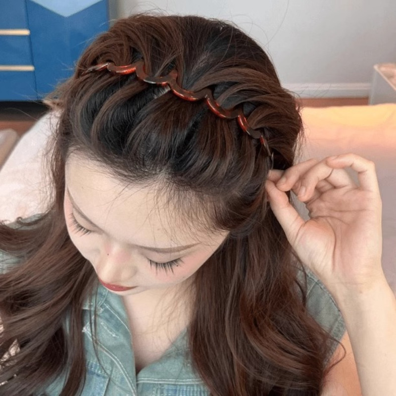 Băng Đô Răng Cố Định Sóng Thời Trang - Vòng Tóc Co Giãn Chống Trơn Trượt Dành Cho Bé Gái Rửa Mặt Thể Thao Sử Dụng | Hiệu ứng hàng đầu Fluffy Head