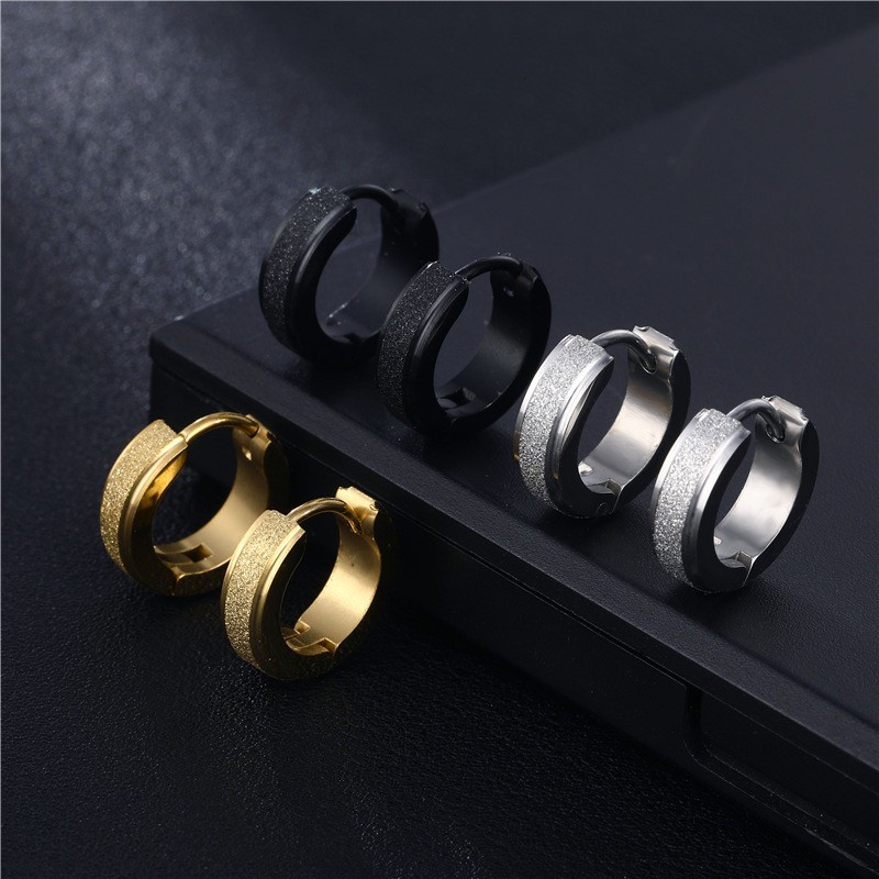 2pcs Bông tai thép titan mờ đơn giản dành cho nam Bông tai không phai màu thời trang hai màu
