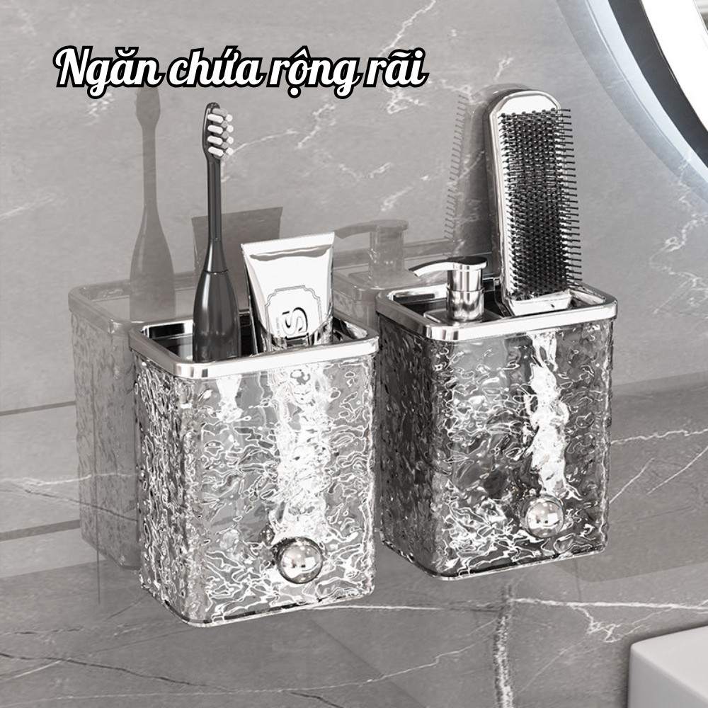 Hộp đựng bông tẩy trang trong suốt, Hộp đựng đồ nhà tắm kèm miếng dán treo tường đa năng tiện lợi