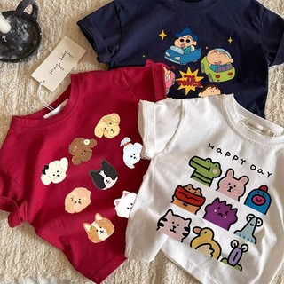 Áo thun cotton ngắn tay mùa hè mới cho bé, áo in hoạt hình rộng rãi cho trẻ em, áo dễ thương cho bé trai và bé gái