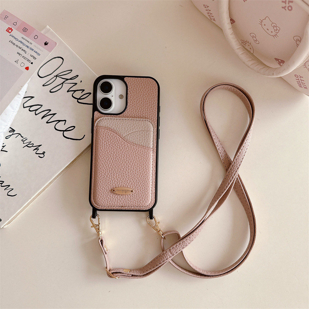 Ốp Điện Thoại Dây Đeo Ngang Cho IPhone 16E 16 15 Plus 14 13 11 Pro Max 12 Ví Da Mini Khe Cắm Thẻ Vỏ Bảo Vệ