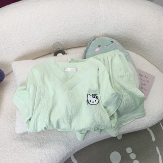 Bộ Đồ Ngủ Nữ Mây Cotton Xuân Hè Quần Short Tay Ngắn Cardigan Phong Cách Hàn Quốc Rời Sống Nổ Hoạt Hình Ngọt Ngào Quần Áo Nhà