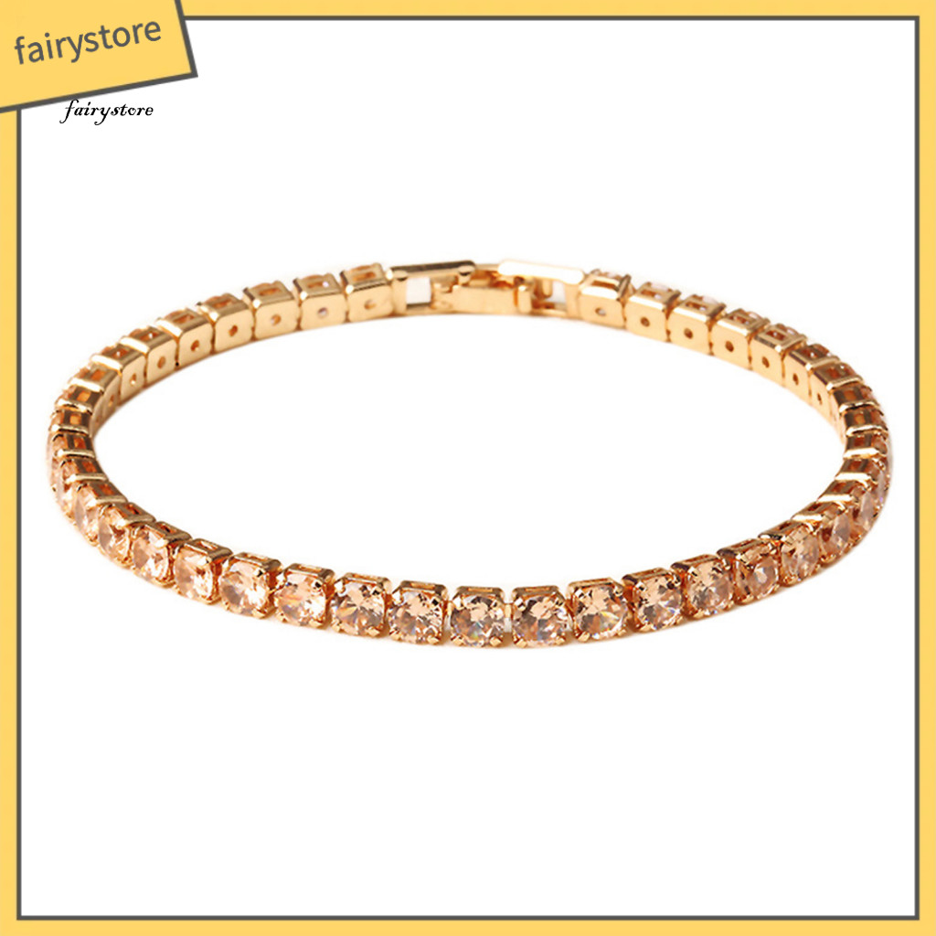 Fairystore| Vòng Tay Sang Trọng Kim Cương Giả Tinh Tế Nhiều Màu Lấp Lánh Trang Phục Ravishing Vòng Tay Quần Vợt Nữ Cổ Tay Trang Sức Cho Nữ